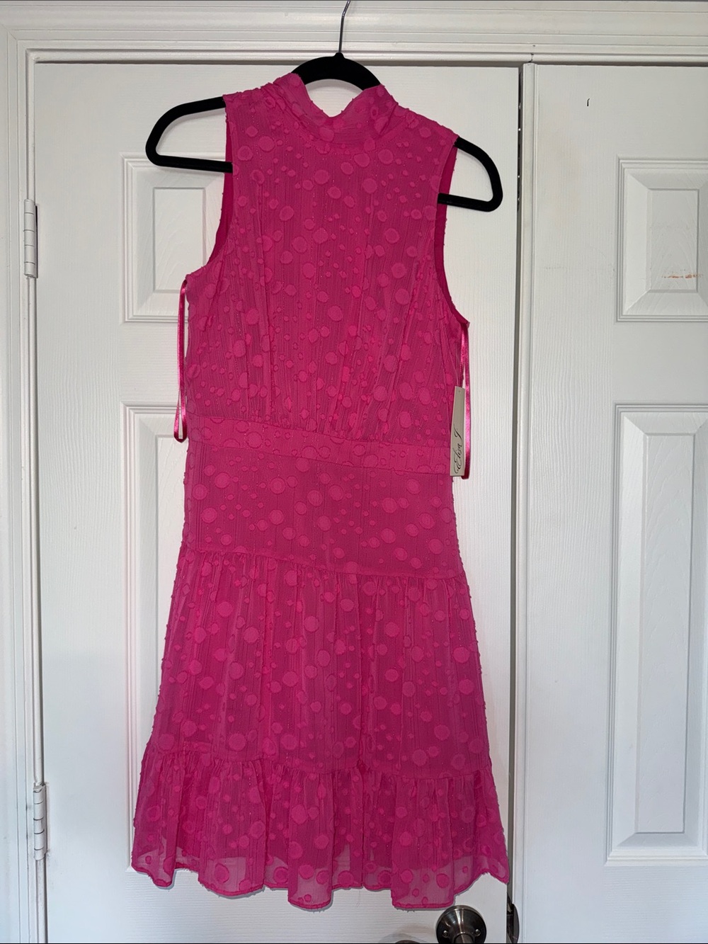 Eliza J Hot Pink Sleeveless Midi Dress with Dot Texture